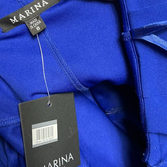 MARINA One-Shoulder Blue Ruffle Dress - Size 8, Elegant & Chic - Picture 9 of 11